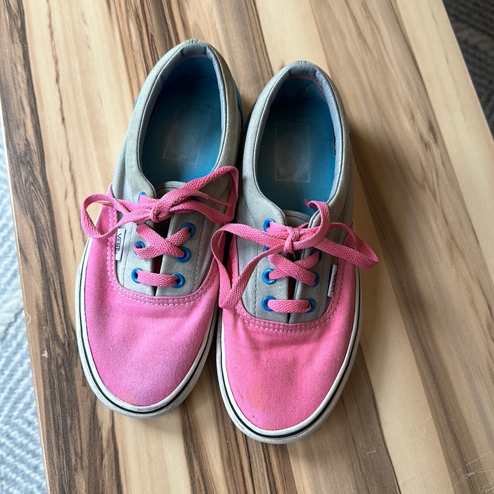 👟 Color Block Pink and Gray Vans Shoes - Picture 1 of 5